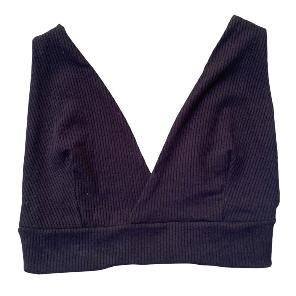 Farm Rio Black V Neck Ribbed Crop Top XS Bralette Open Back Boho Festival Grunge